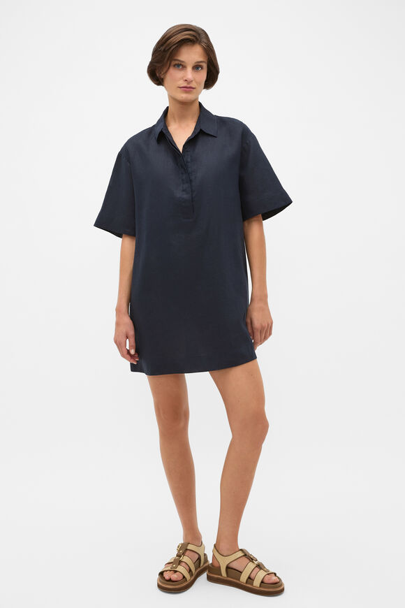 Linen Shirt Mini Dress  Twilight Blue  hi-res