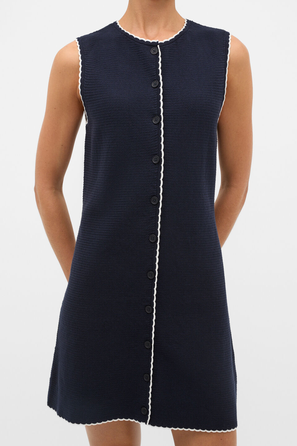 Textured Mini Scallop Knit Dress  Twilight Blue