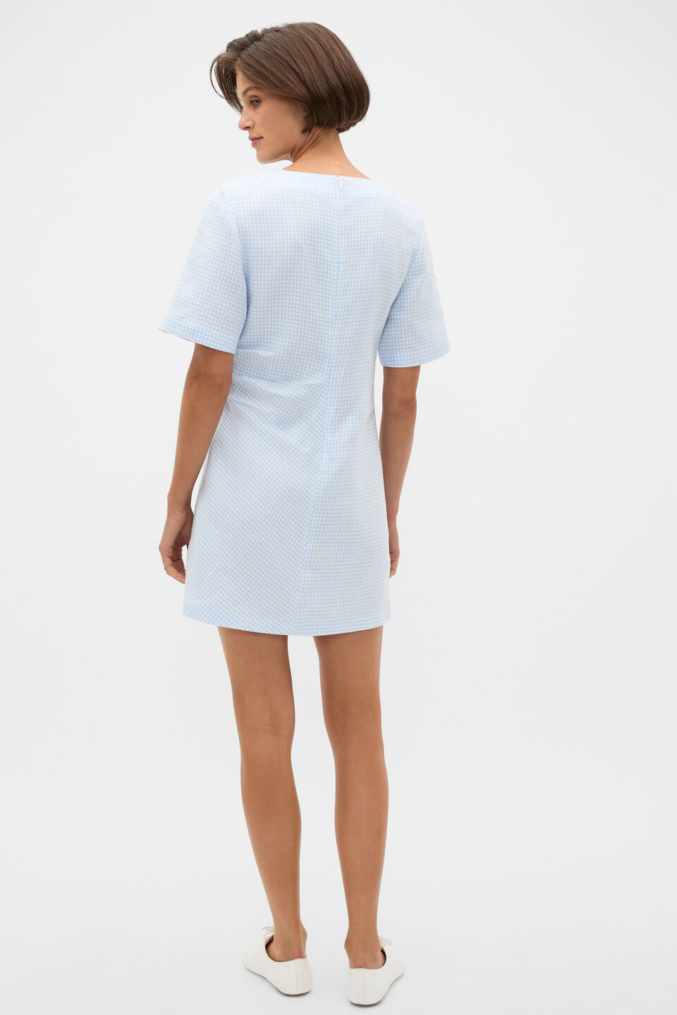 Linen Gingham Mini Dress  Chalk Blue Gingham