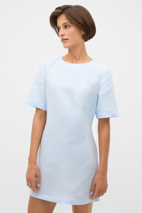 Linen Gingham Mini Dress  Chalk Blue Gingham  hi-res
