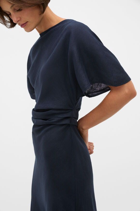 Linen Tuck Waist Midi Dress  Twilight Blue  hi-res
