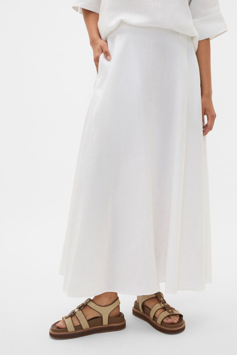 Core Linen Midi Skirt  Whisper White