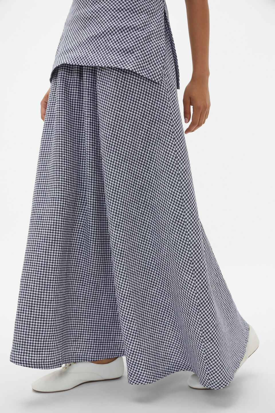 Linen Gingham Elasticated Skirt  Twilight Blue Gingham