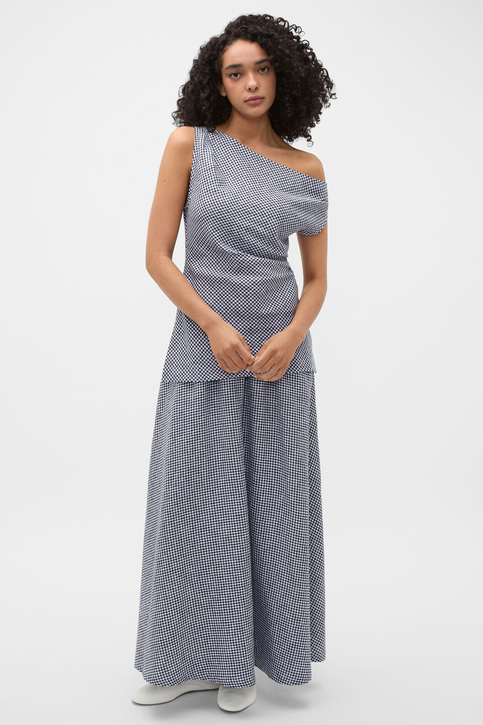 Linen Gingham Elasticated Skirt  Twilight Blue Gingham