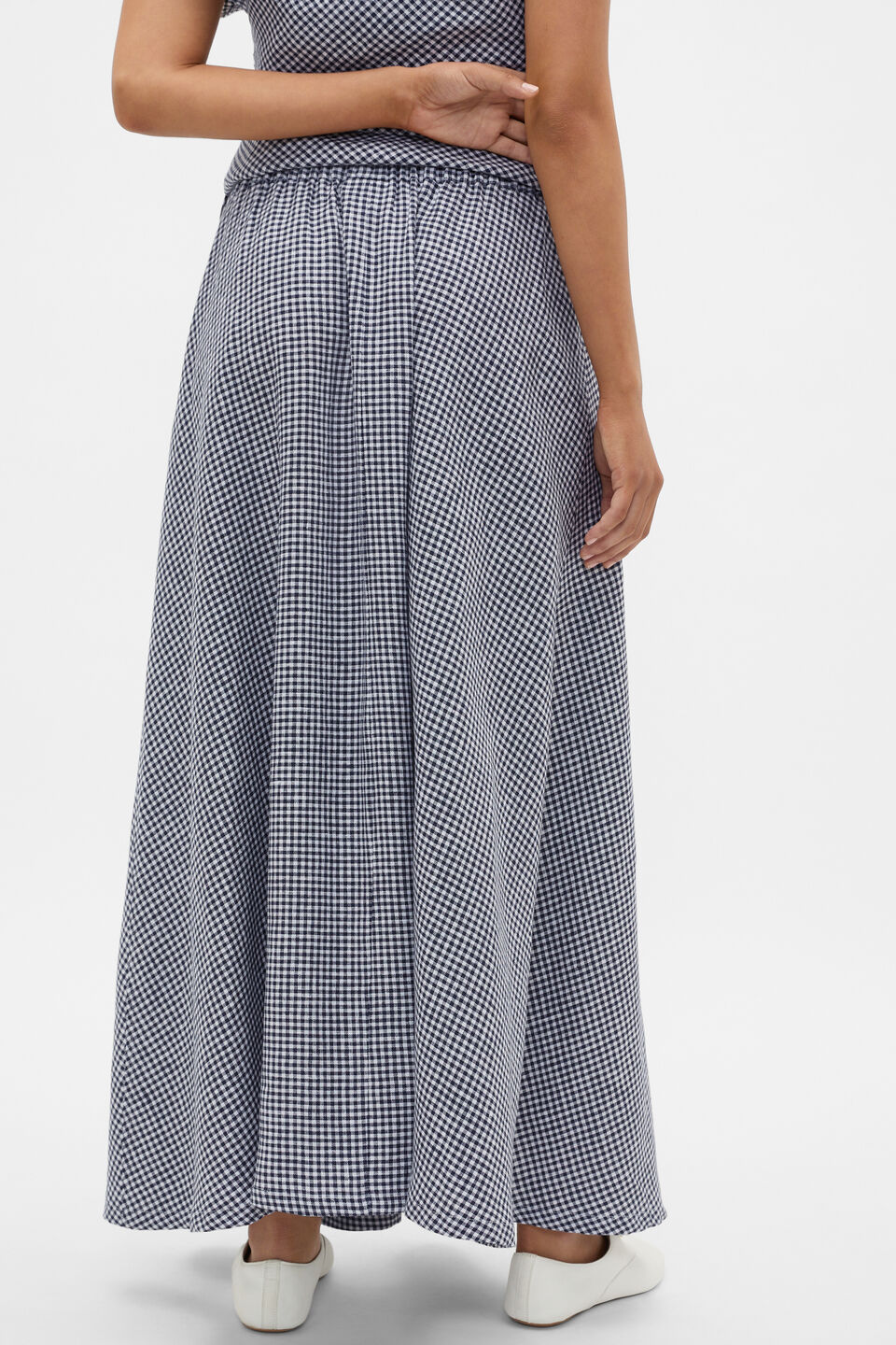 Linen Gingham Elasticated Skirt  Twilight Blue Gingham
