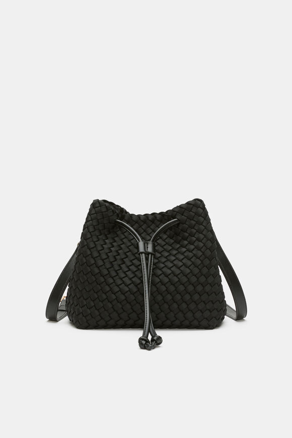 Woven Textured Bucket Bag  Black  hi-res