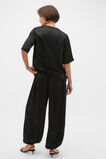 Crinkled Satin Longline Lace Tee  Black  hi-res