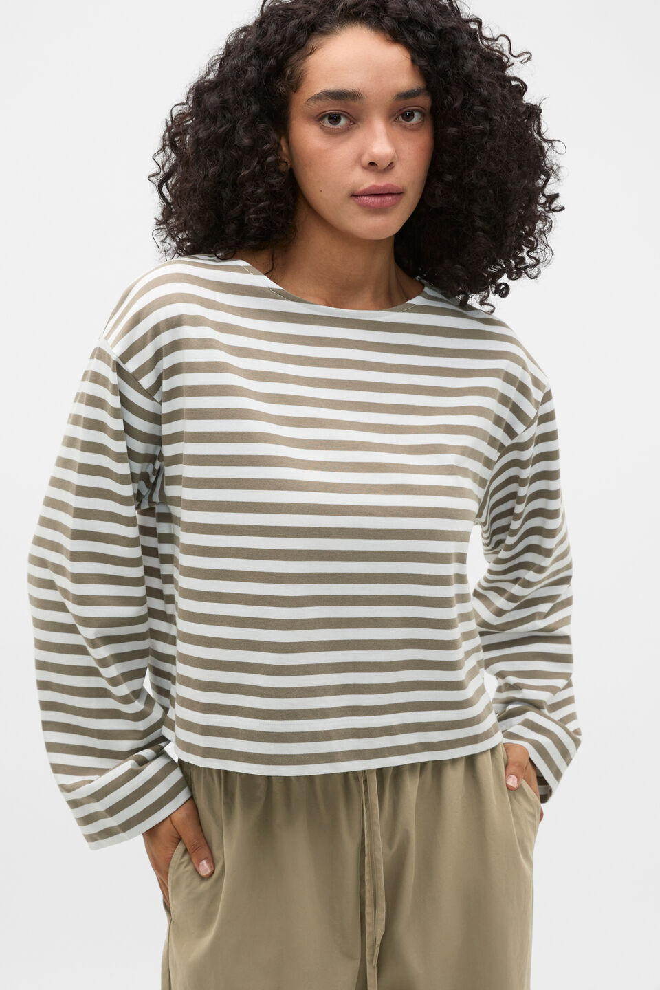 Boatneck Long Sleeve Top  Caper Stripe