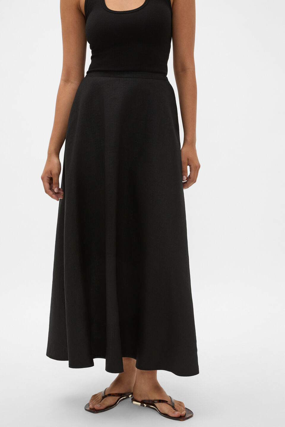 Core Linen Midi Skirt  Black