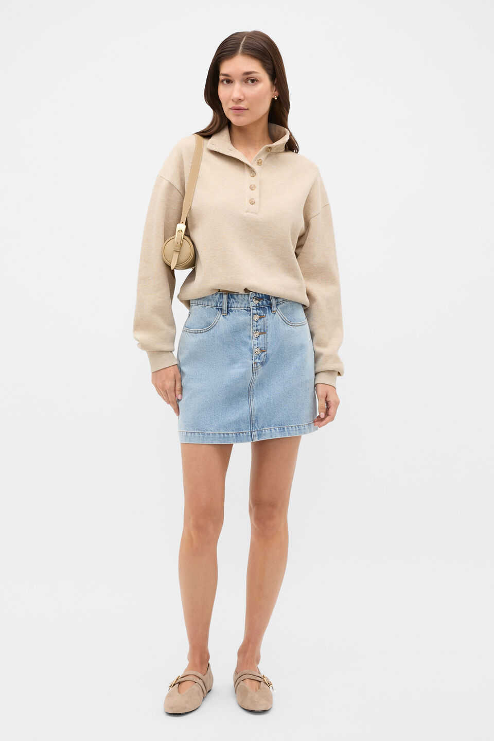 Denim Mini Button Through Skirt  Breeze Blue Wash
