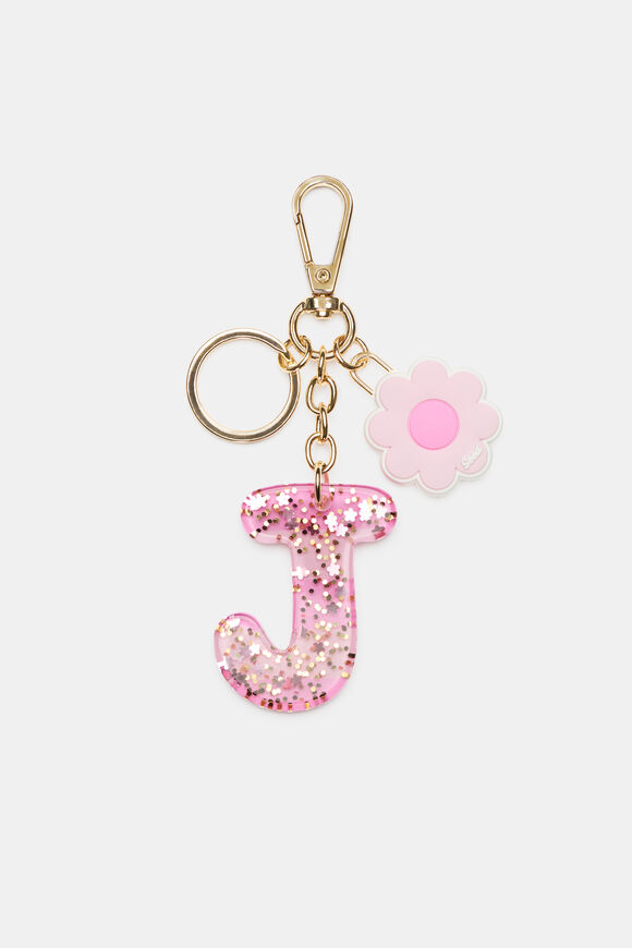 Pink Stripe Initial Keyring  J  hi-res