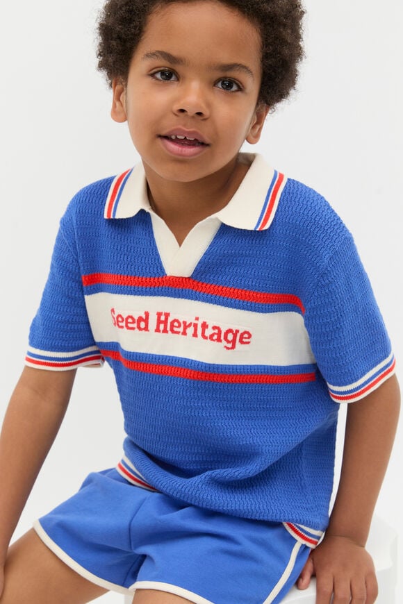 Logo Knit Polo  Azure Blue  hi-res
