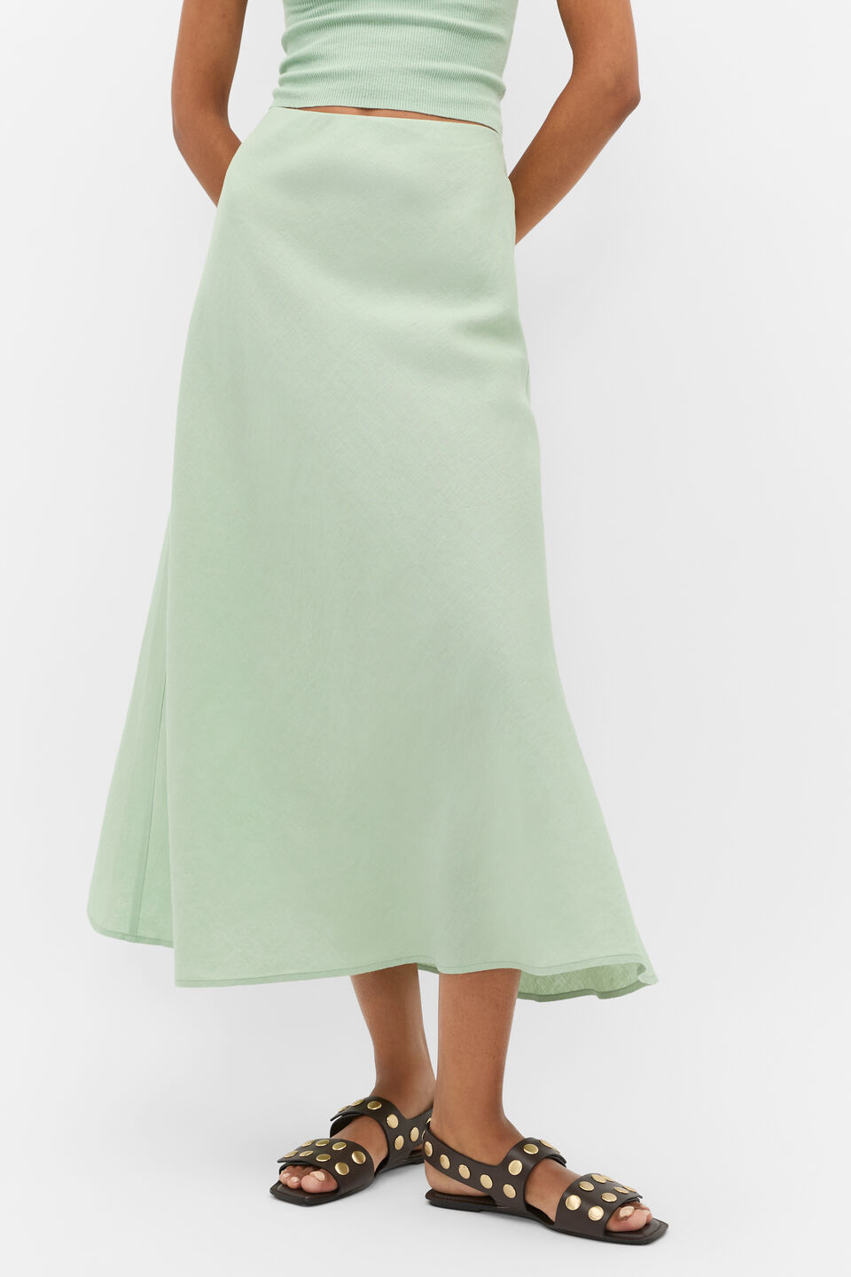 Linen Minimalist Skirt  Eucalyptus