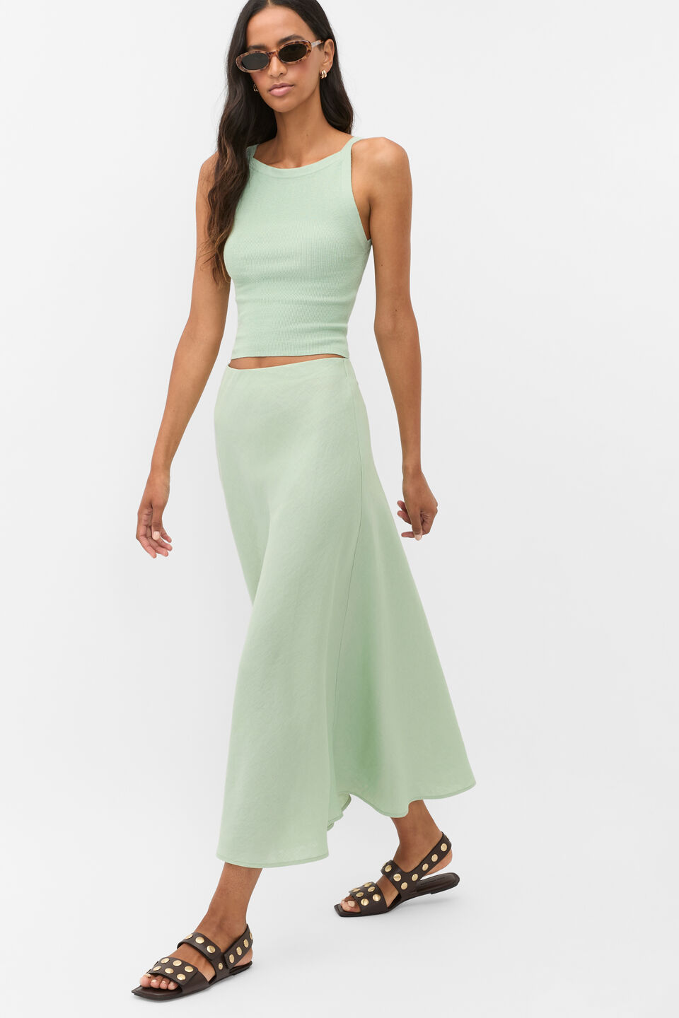 Linen Minimalist Skirt  Eucalyptus