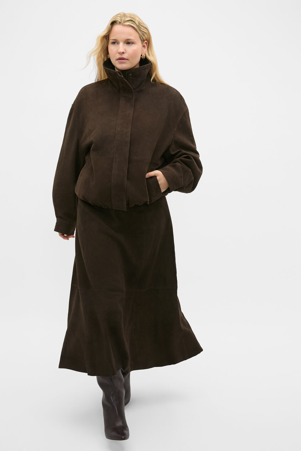 Suede Bomber Jacket  Coffee Bean