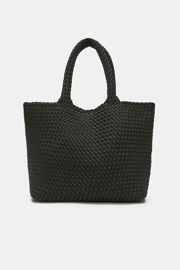Woven Textured East West Tote  Black  hi-res