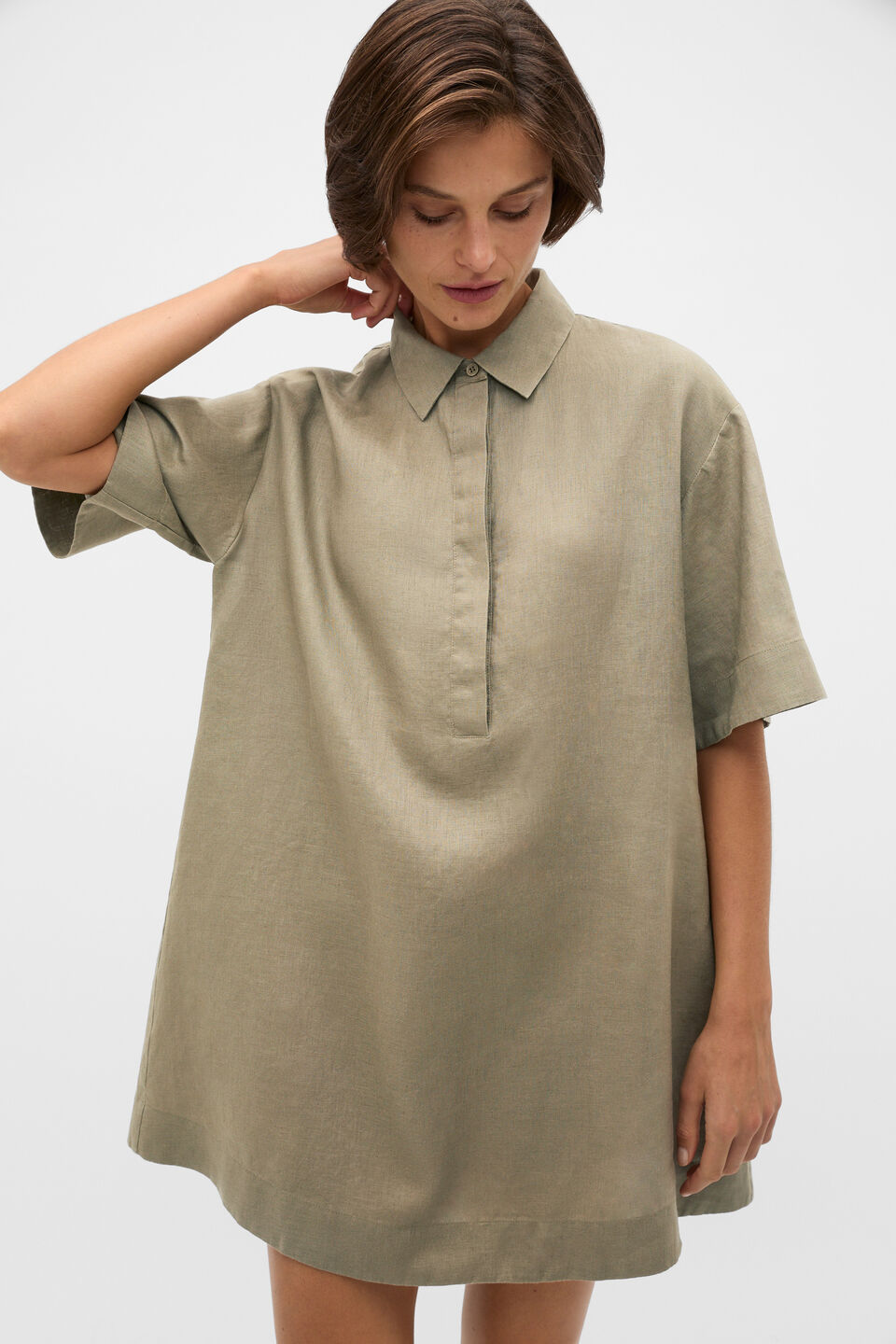 Linen Shirt Mini Dress  Caper