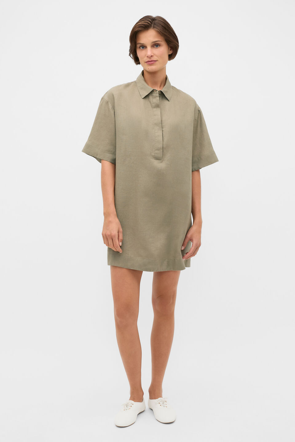 Linen Shirt Mini Dress  Caper