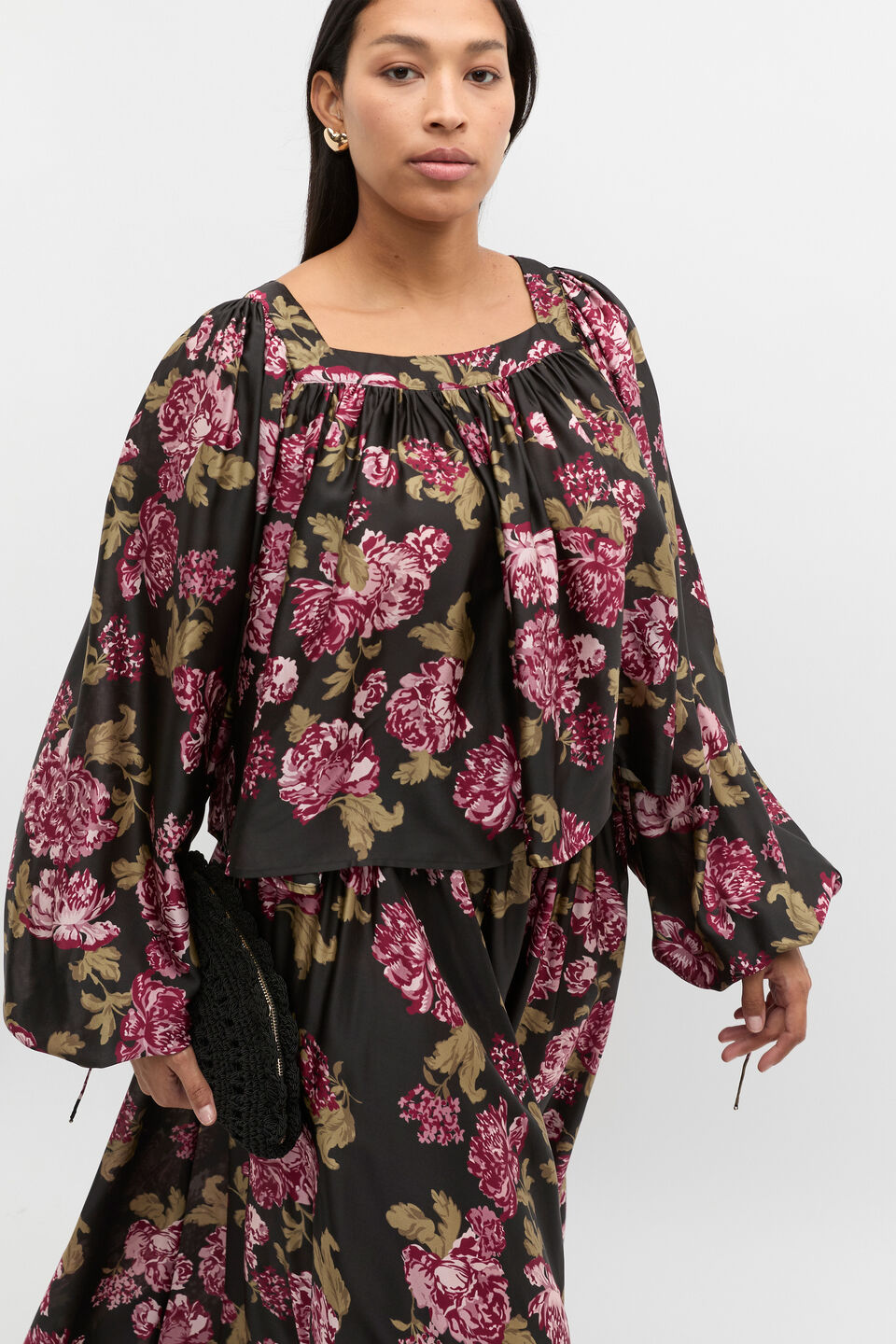 Silk Floral Square Neck Blouse  Floral Multi