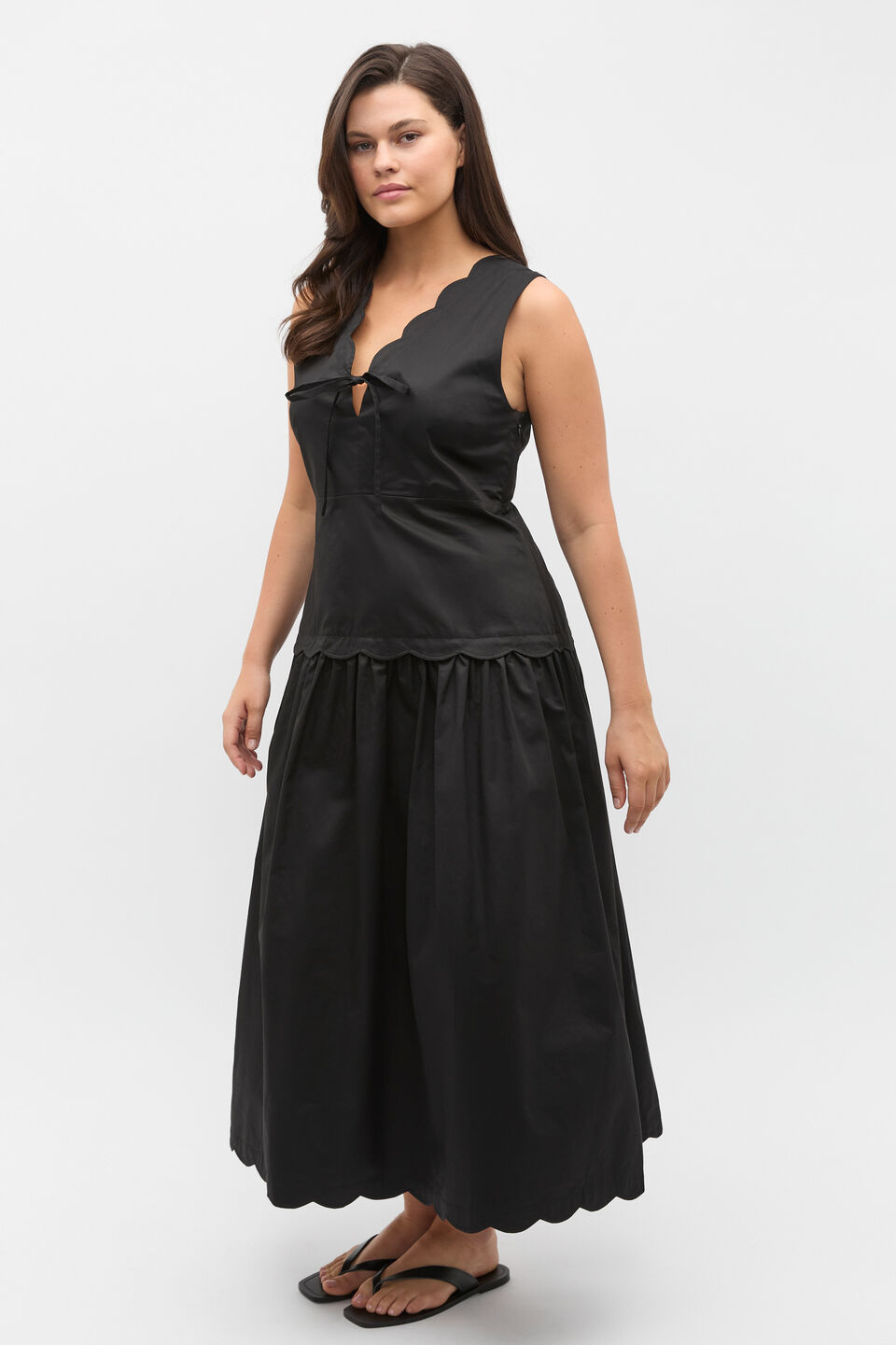 Poplin Scallop Dress  Black