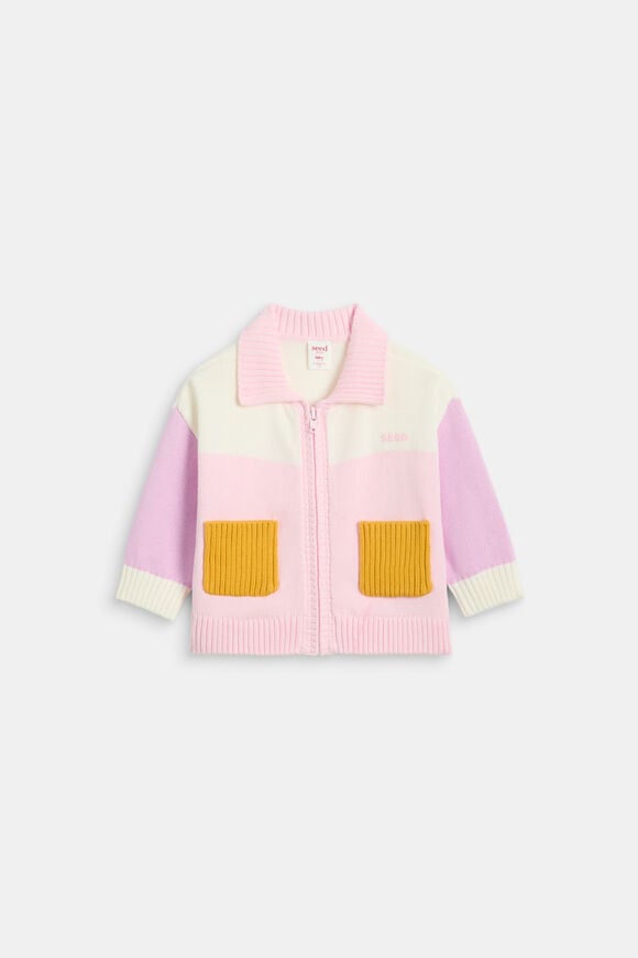 Colour Block Cardigan  Pink Lemonade  hi-res