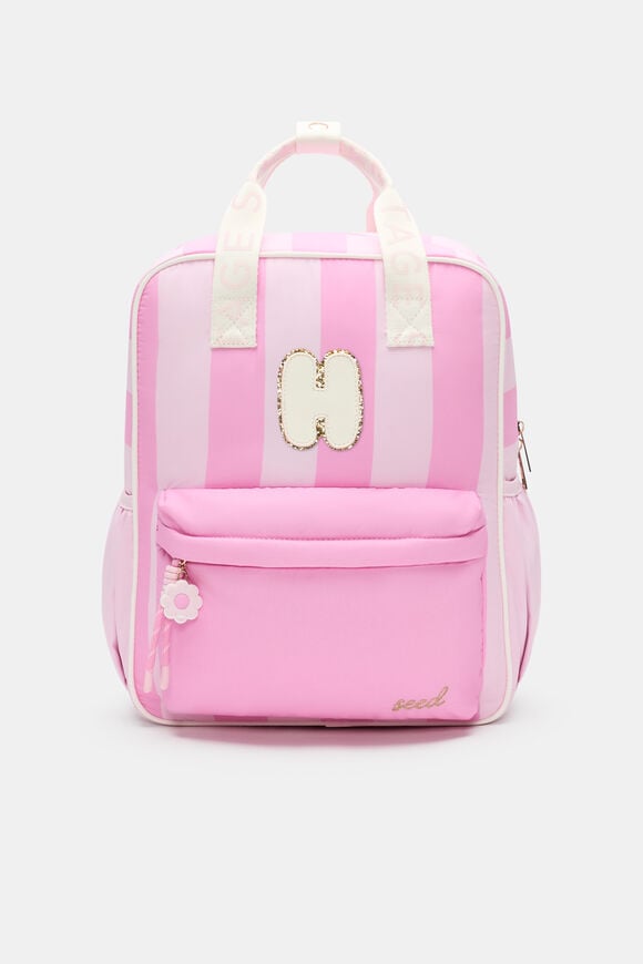 Pink Stripe Initial Backpack  H  hi-res