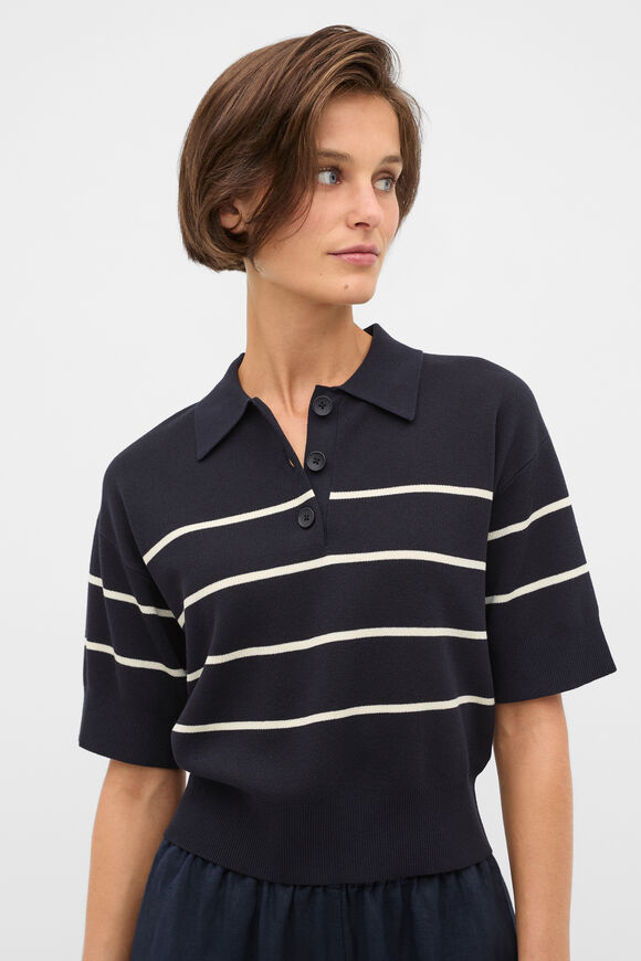 Jacquard Stripe Polo Knit  Twilight Blue  hi-res