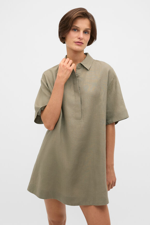 Linen Shirt Mini Dress  Caper  hi-res