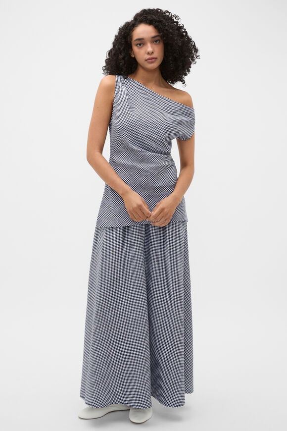 Linen Gingham Elasticated Skirt  Twilight Blue Gingham  hi-res