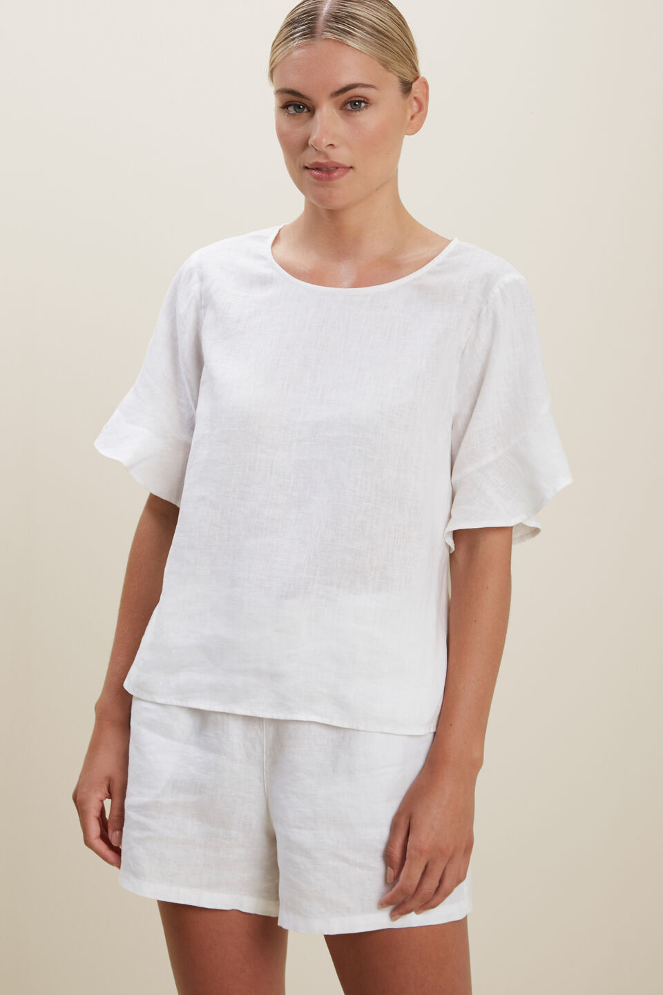 Flutter Sleeve Linen Top  Whisper White