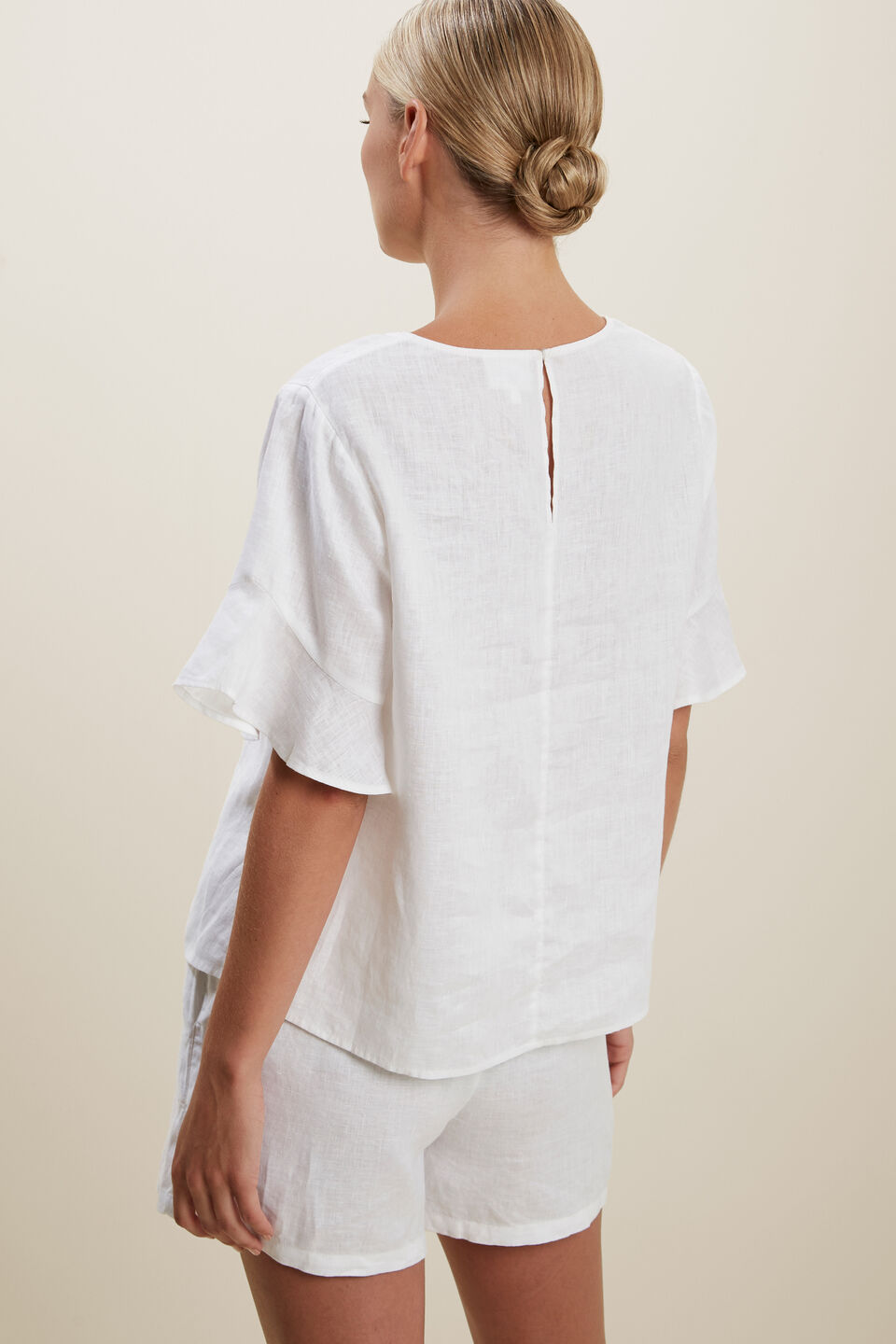 Flutter Sleeve Linen Top  Whisper White