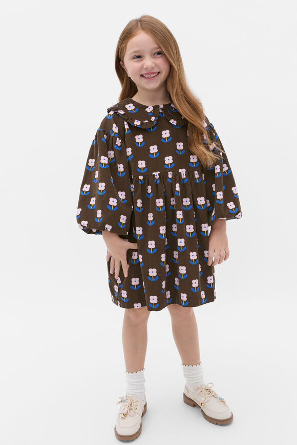 Cord Floral Dress  Cacao  hi-res