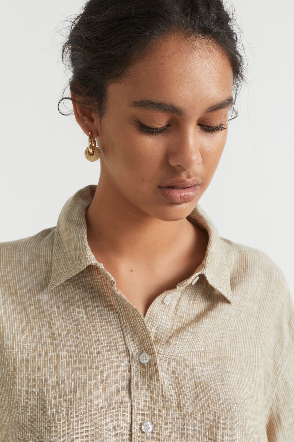 Core Linen Boyfriend Shirt  Deep Bronze Stripe