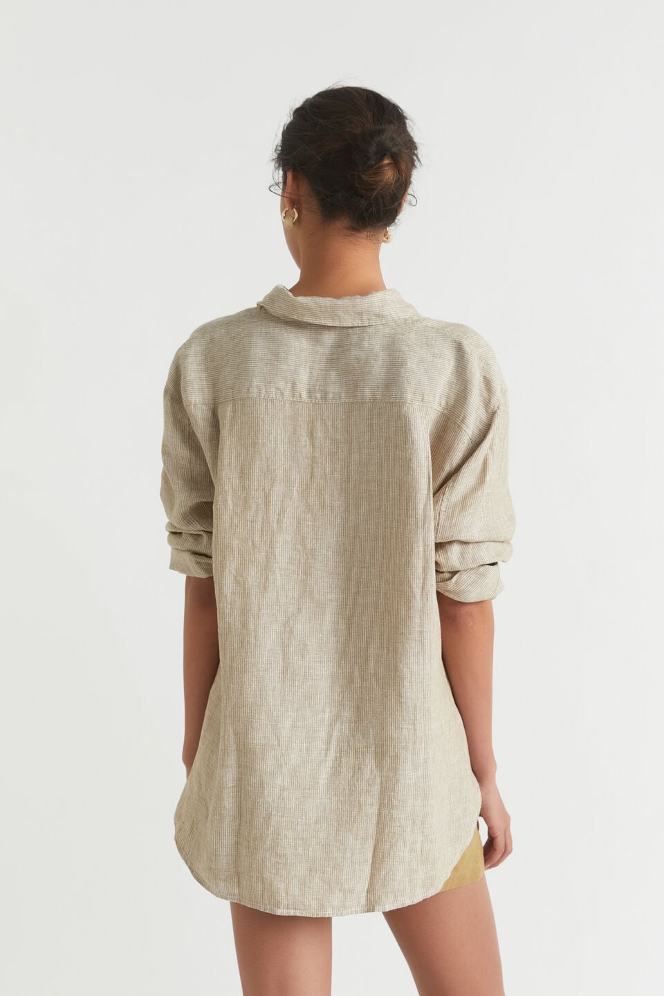 Core Linen Boyfriend Shirt  Deep Bronze Stripe