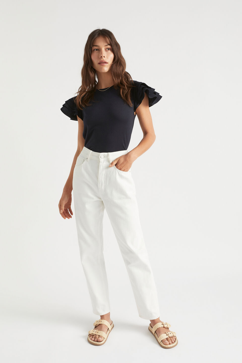 Layered Flutter Sleeve Tee  Deep Navy