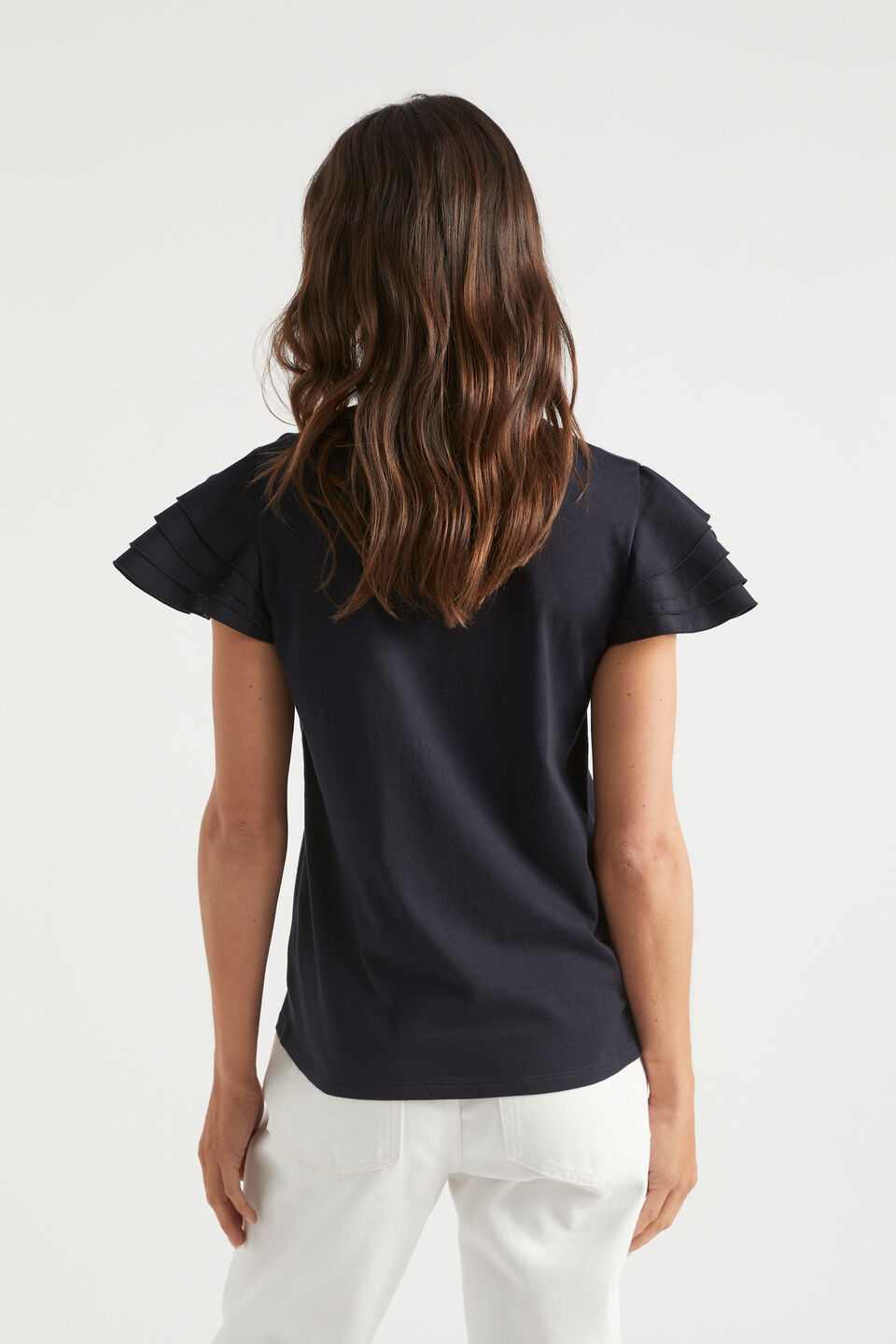 Layered Flutter Sleeve Tee  Deep Navy