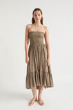 Textured Gingham Strapless Midi Dress  Pecan Brown Gingham  hi-res