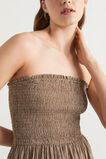 Textured Gingham Strapless Midi Dress  Pecan Brown Gingham  hi-res