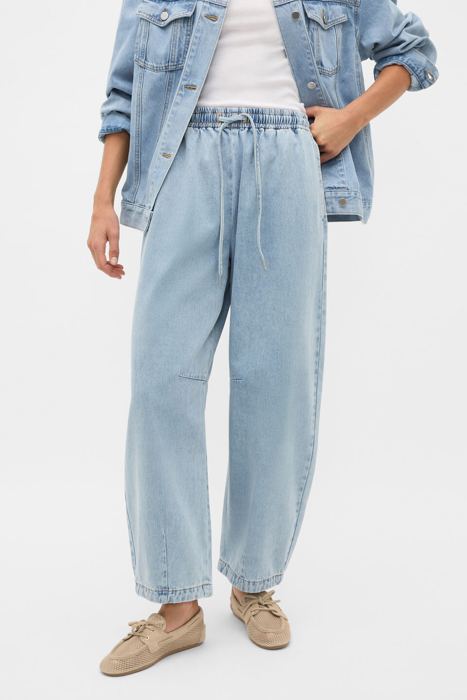 Soft Denim Elasticated Pant   Chalk Blue Wash