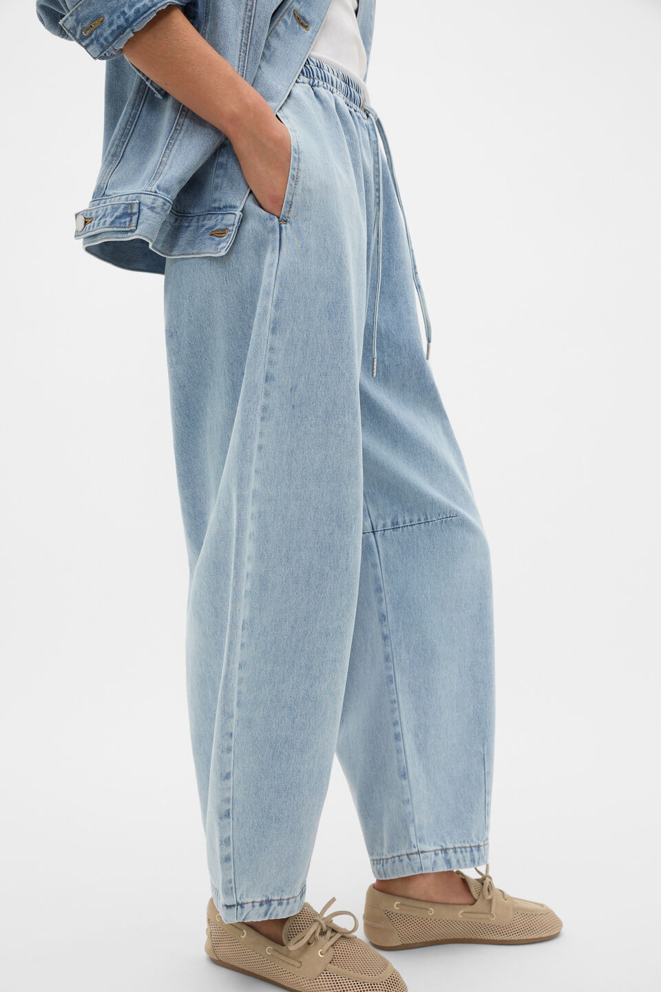 Soft Denim Elasticated Pant   Chalk Blue Wash