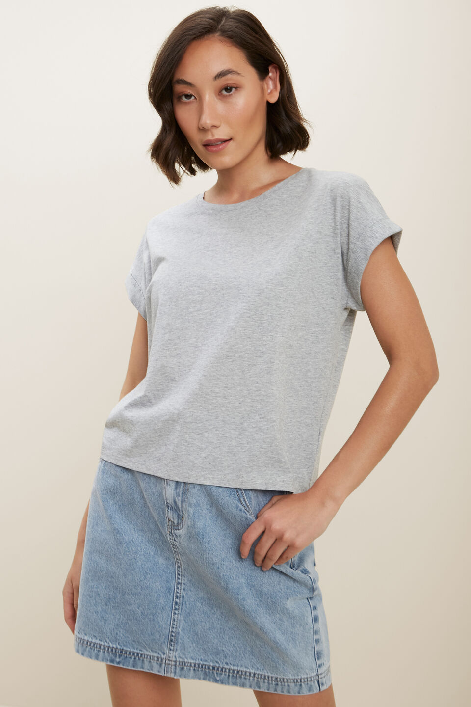 Core Rolled Cuff Tee  Light Ash Marle