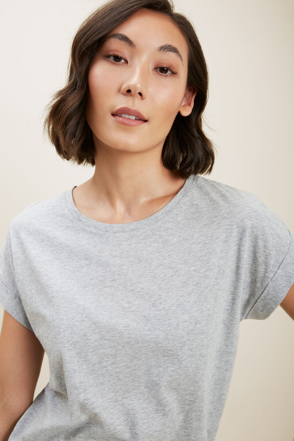 Core Rolled Cuff Tee  Light Ash Marle