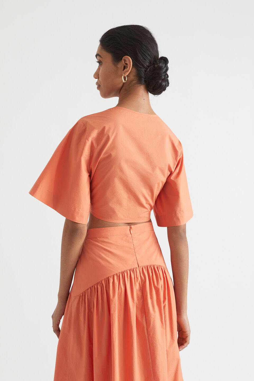 Poplin Tie Front Top  Orange Spritz
