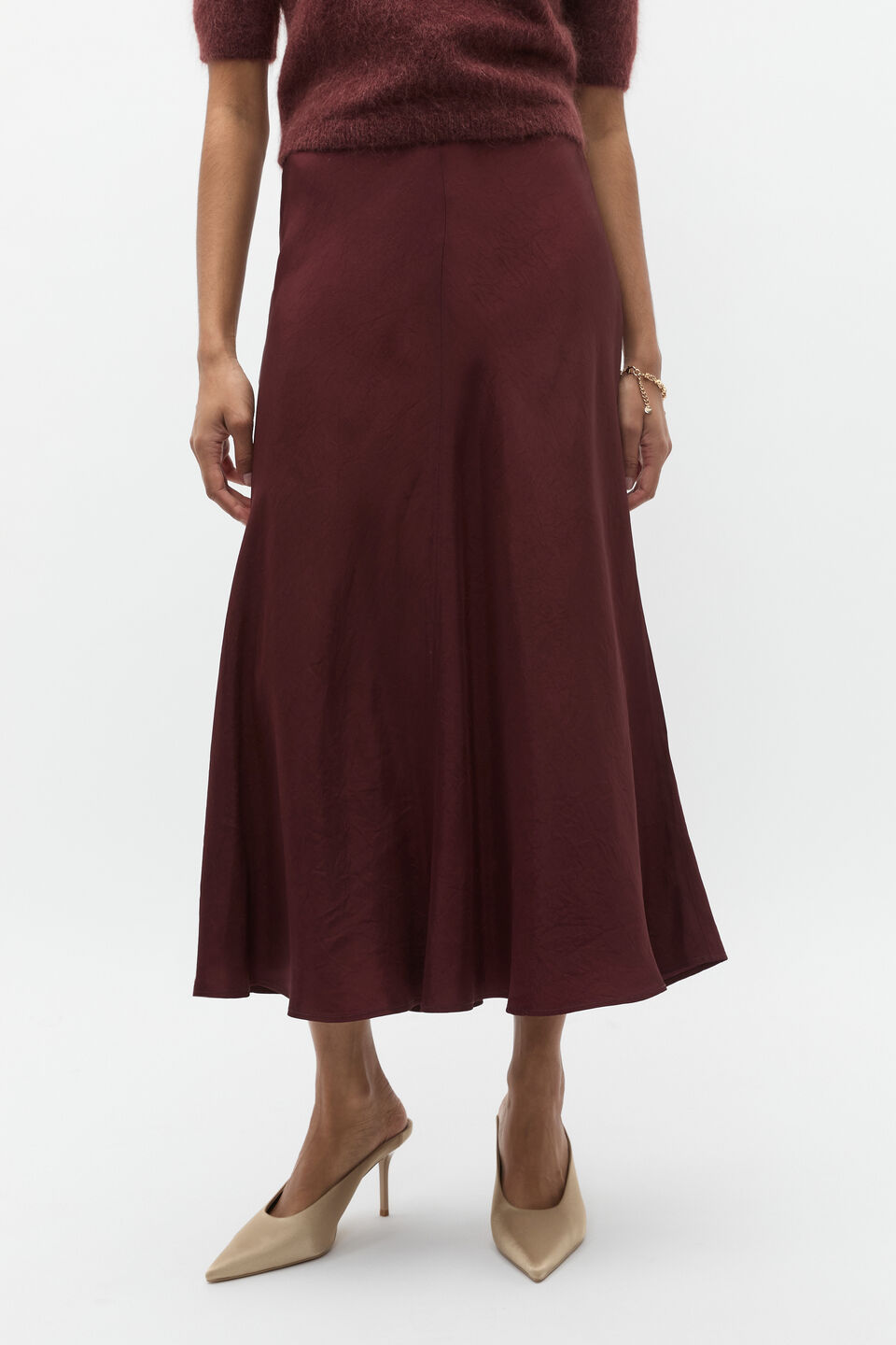 Crinkle Satin Skirt  Merlot
