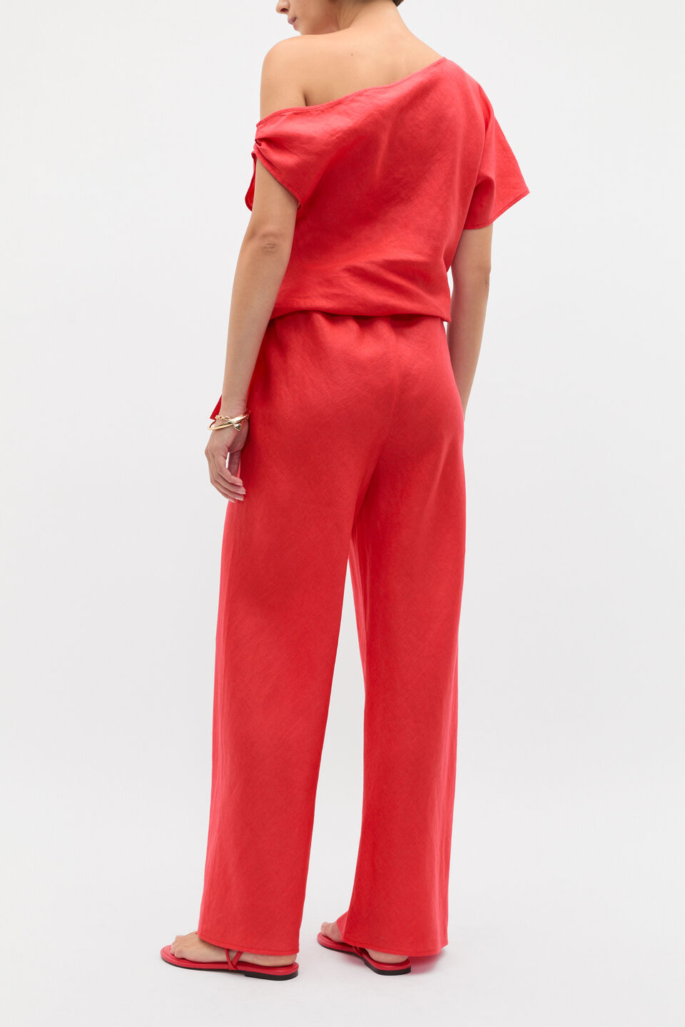 Core Linen Easy Wide Leg Pant  Electric Crimson