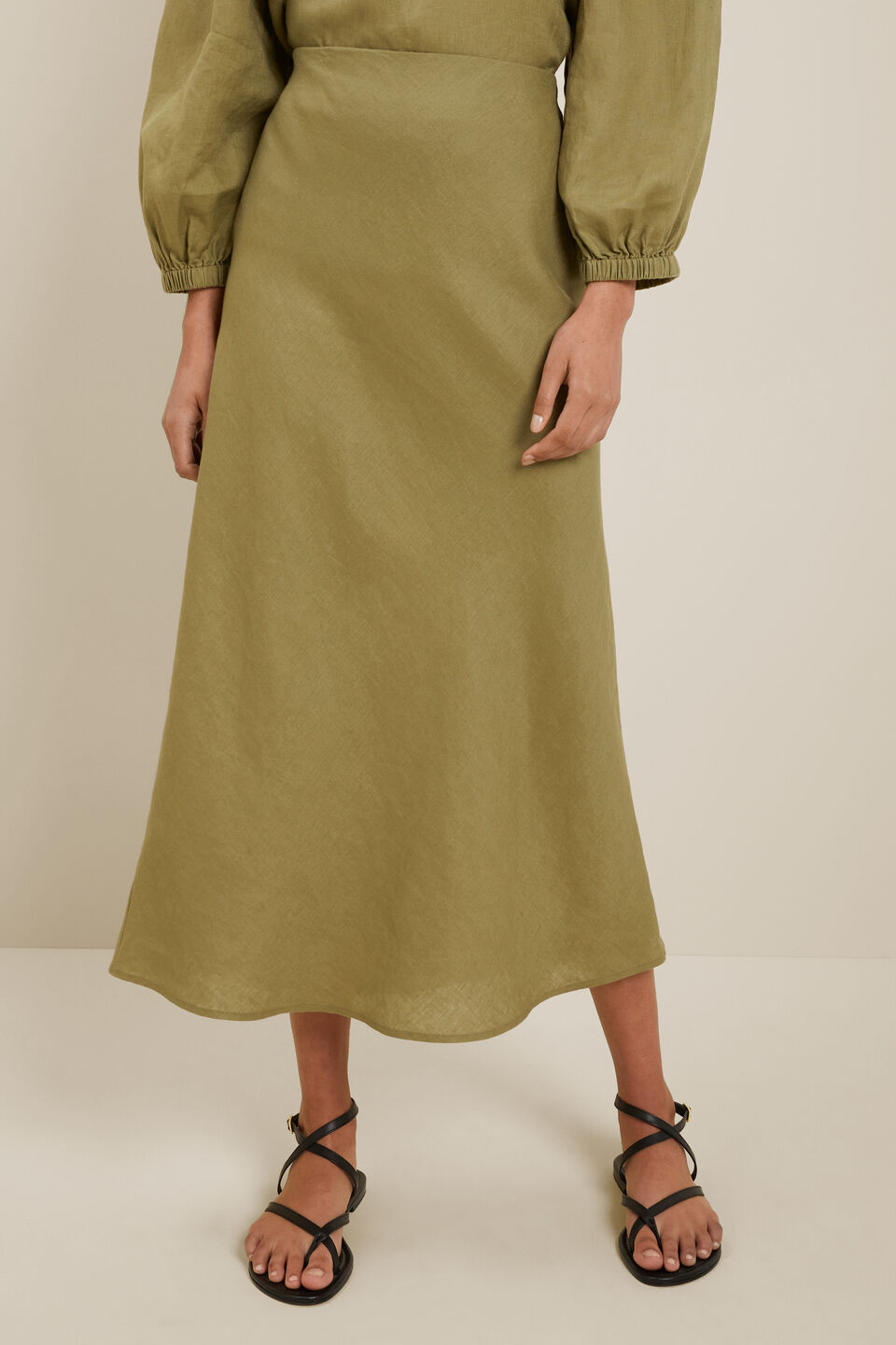 Core Linen Slip Skirt  Sage Green