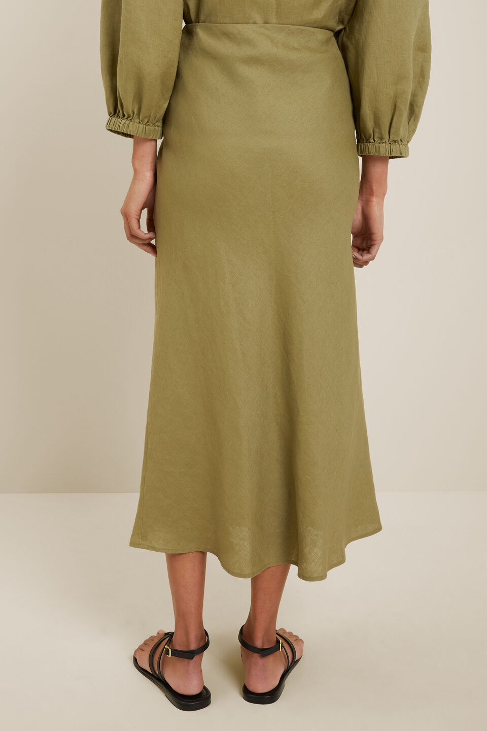 Core Linen Slip Skirt  Sage Green