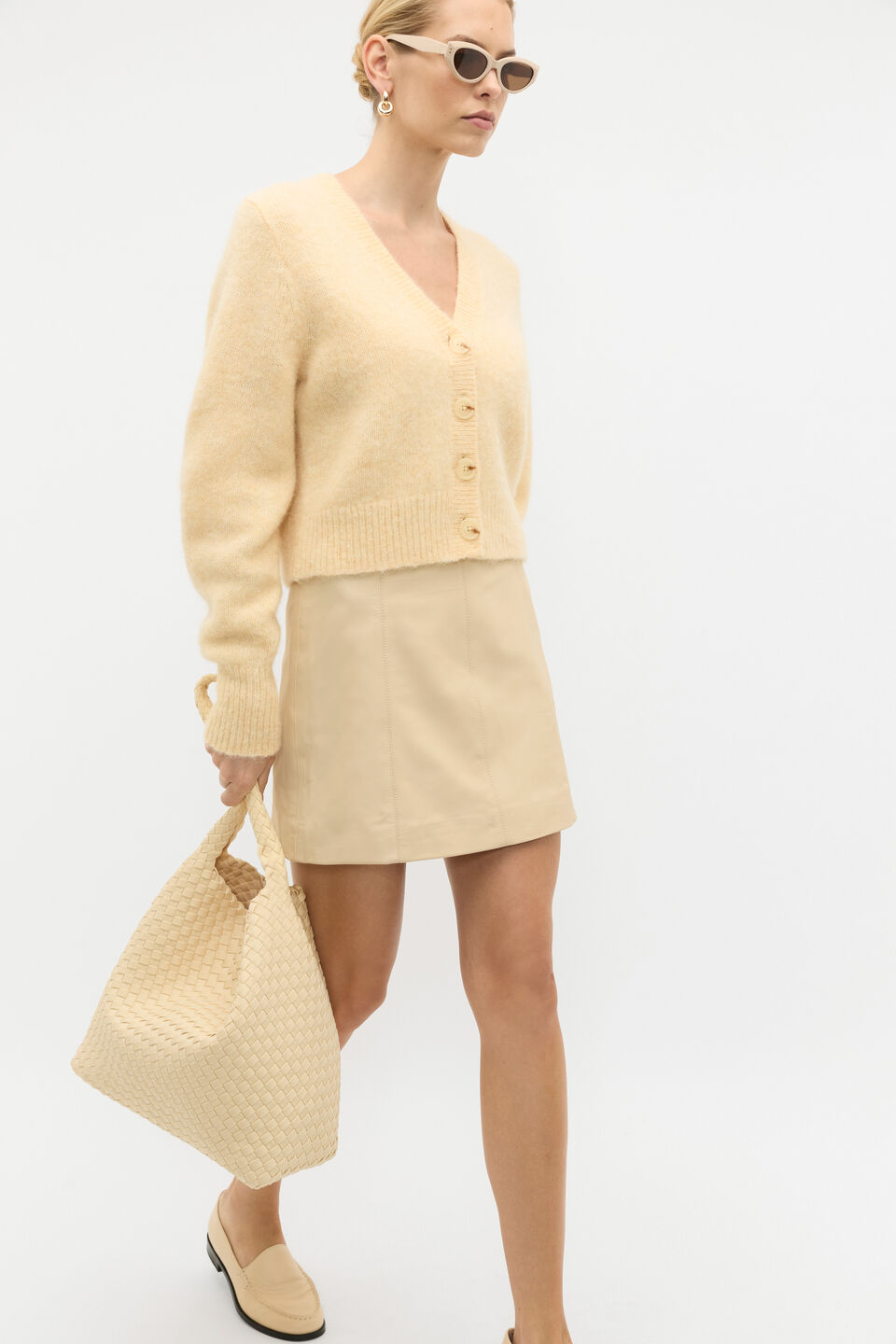 Leather Mini Panel Skirt  Light Marzipan