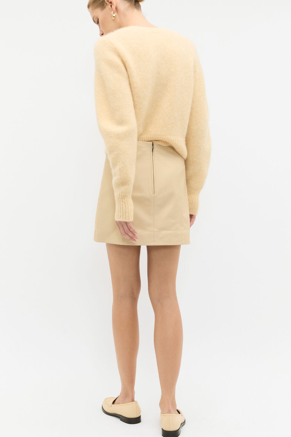 Leather Mini Panel Skirt  Light Marzipan