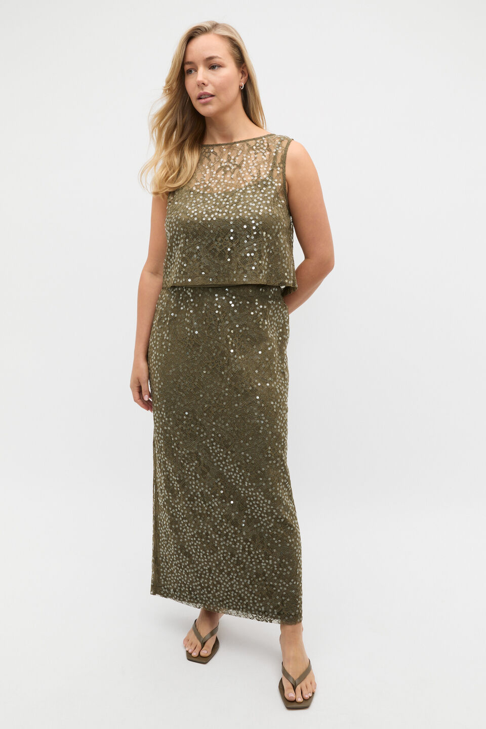 Sequin Lace top  Olive Leaf